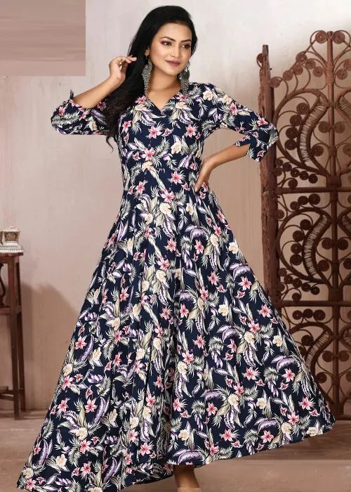 Printed Rayon Gown