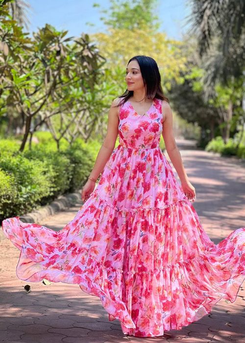 Pink Floral Print Dress